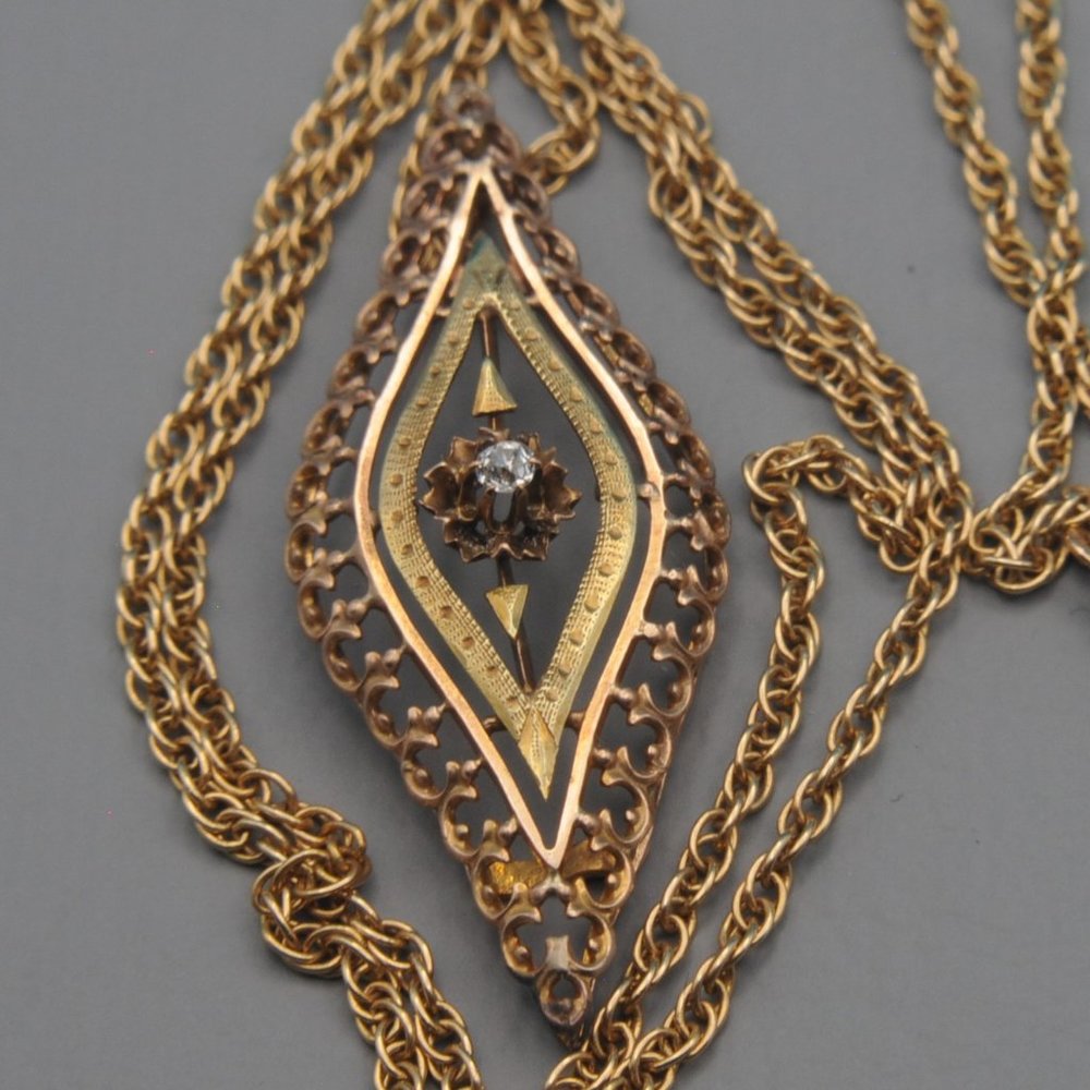 Antique 14K YGold Marquise Pendant with Diamond